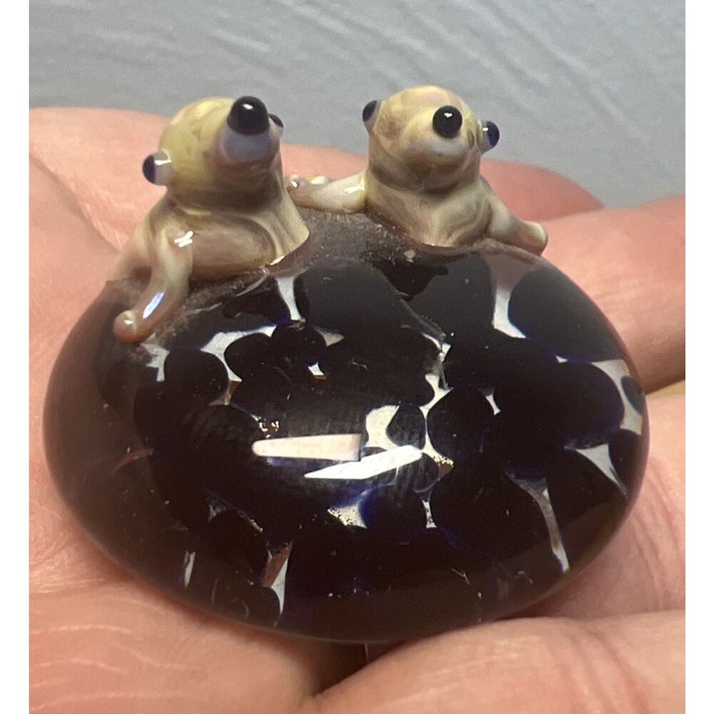 Mazet Studio Hand Blown Glass Sea Lions Paperweight Figurine Seals World RARE